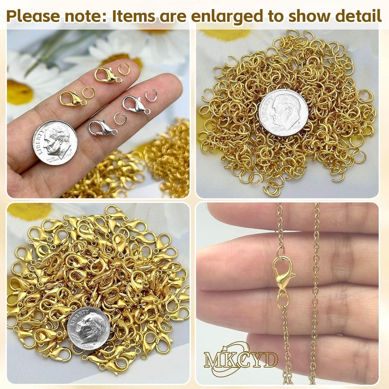 MKCYD 700Pcs Lobster Claw Clasps and Open Jump Rings Set, 14K Gold and Silver Necklace Clasps and Closures Lobster Parrot Trigger Clasp for Jewelry Making - Image 3